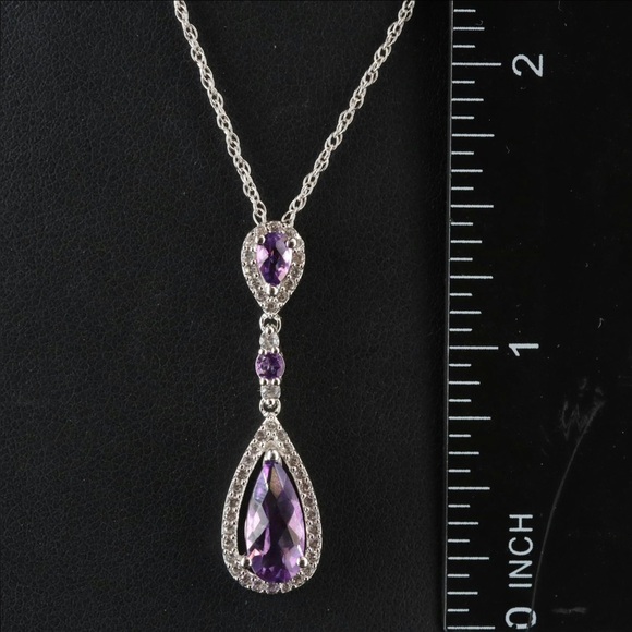 Sterling amethyst and white sapphire pendant necklace - Picture 2 of 4